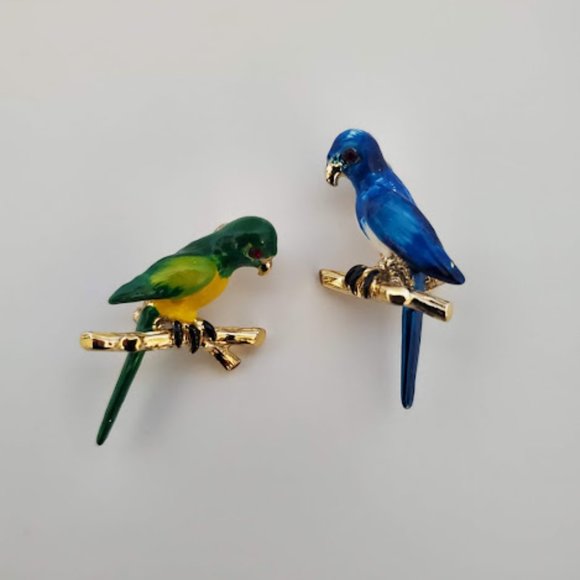 Vintage parakeet scatter pins hand enameled jeweled eyes - Picture 2 of 6